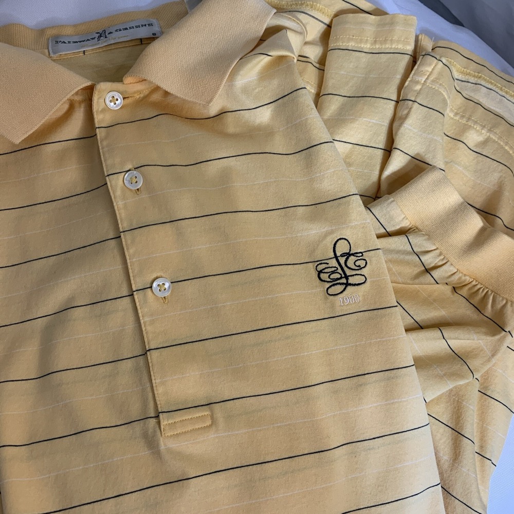 Fairway & Greene Polo Shirt SS Yellow LS  Stripe‎ Golf 1/4 Button Collar Mens L